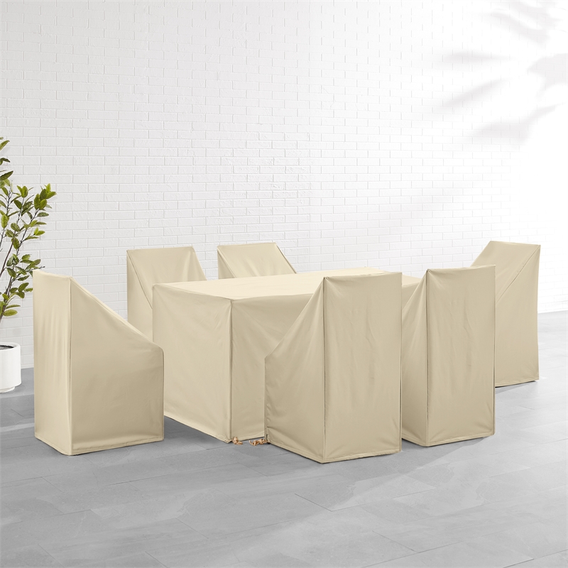Afuera Living 7-Piece Outdoor Dining Furniture Vinyl Cover Set in Tan