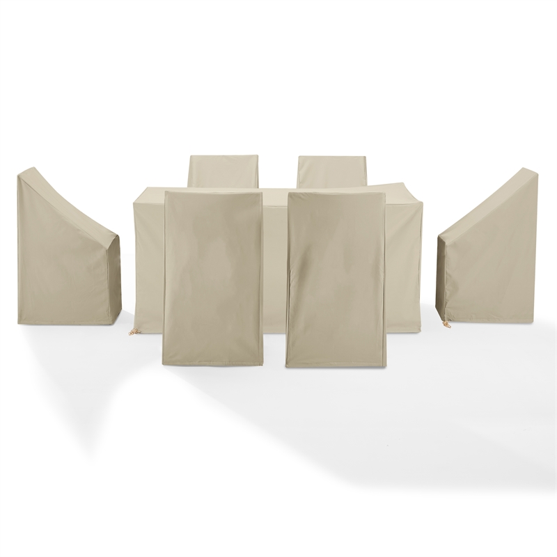 Afuera Living 7-Piece Outdoor Dining Furniture Vinyl Cover Set in Tan