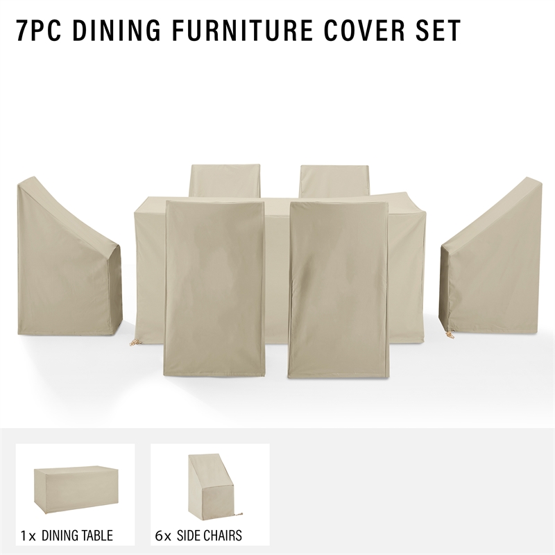 Afuera Living 7-Piece Outdoor Dining Furniture Vinyl Cover Set in Tan