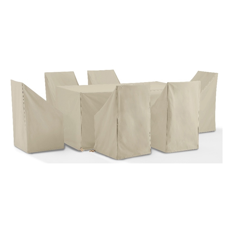 Afuera Living 7-Piece Outdoor Dining Furniture Vinyl Cover Set in Tan