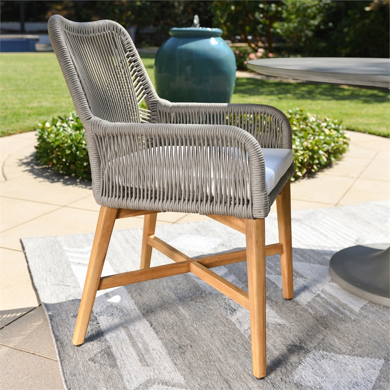 Afuera Living Wood & Olefin Outdoor Dining Chair in Ash Gray and Brown