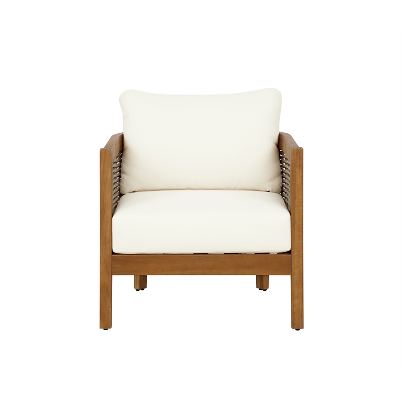 Afuera Living Acacia Wood Club Chair with Beige Cushions Coastal Design