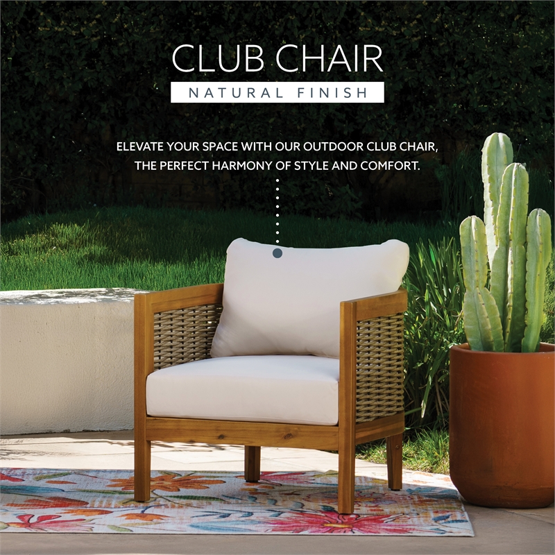Afuera Living Acacia Wood Club Chair with Beige Cushions Coastal Design