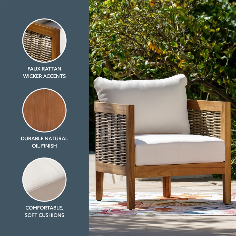 Afuera Living Acacia Wood Club Chair with Beige Cushions Coastal Design