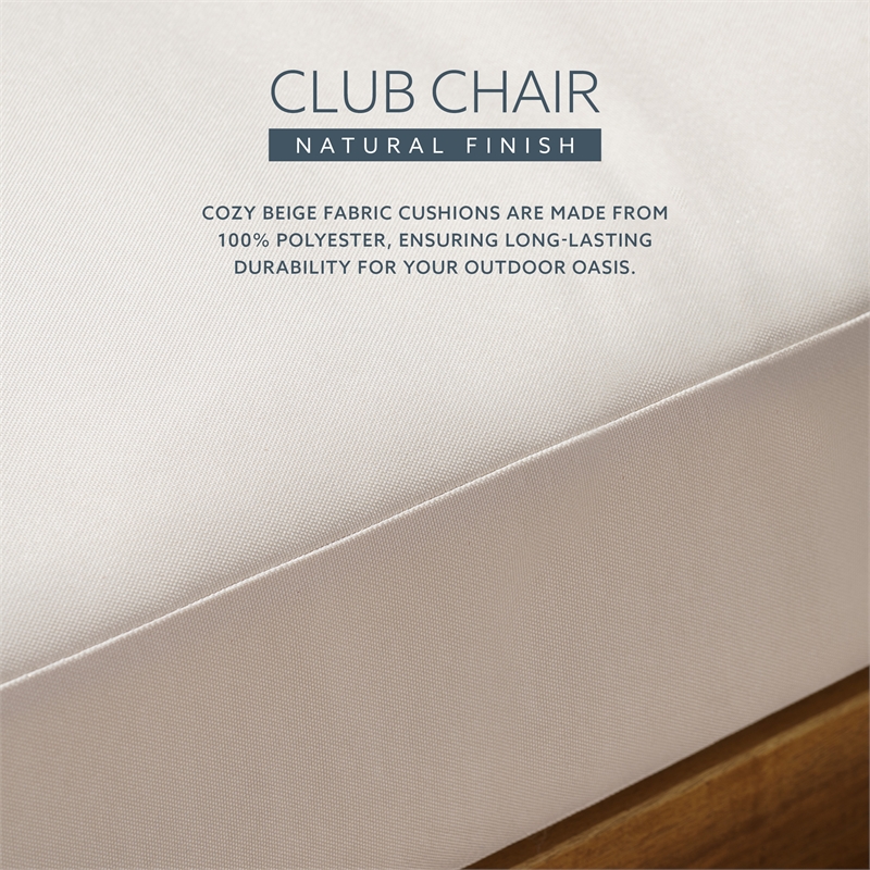 Afuera Living Acacia Wood Club Chair with Beige Cushions Coastal Design
