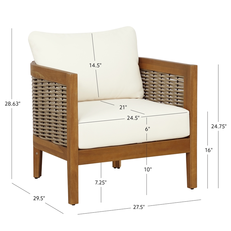 Afuera Living Acacia Wood Club Chair with Beige Cushions Coastal Design