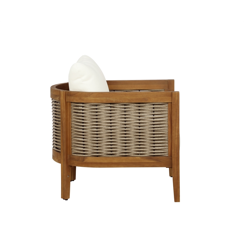 Afuera Living Acacia Wood Club Chair with Beige Cushions Coastal Design