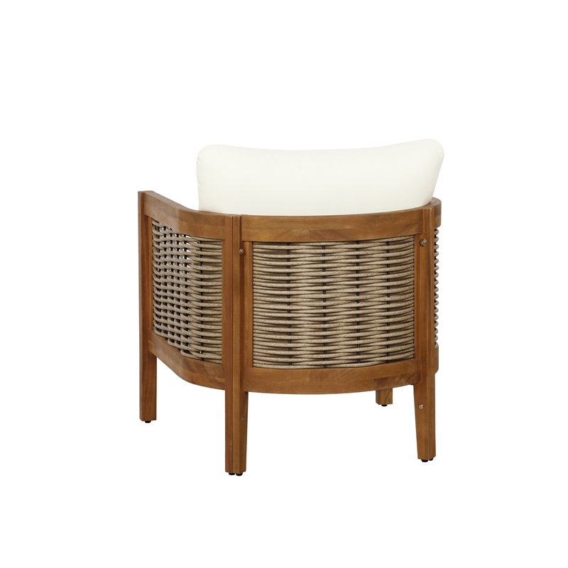 Afuera Living Acacia Wood Club Chair with Beige Cushions Coastal Design