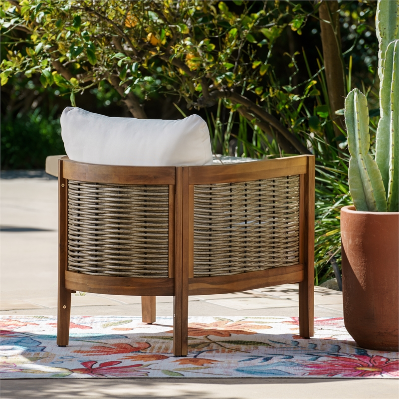 Afuera Living Acacia Wood Club Chair with Beige Cushions Coastal Design