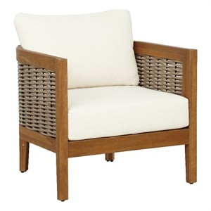Afuera Living Acacia Wood Club Chair with Beige Cushions Coastal Design