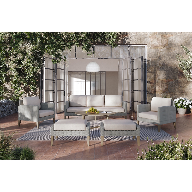 Afuera Living 6-Piece Patio Wood and Wicker Set in Taupe Fabric