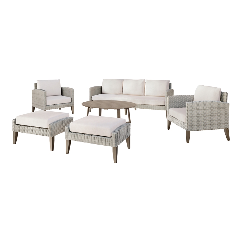 Afuera Living 6-Piece Patio Wood and Wicker Set in Taupe Fabric