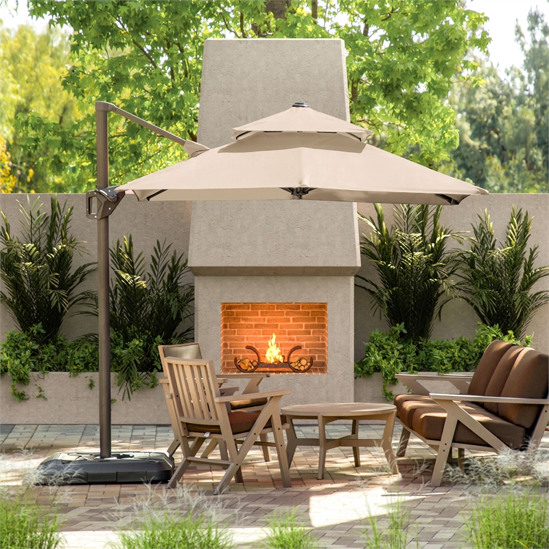 Afuera Living 8' Square Double Top Outdoor Umbrella in Beige