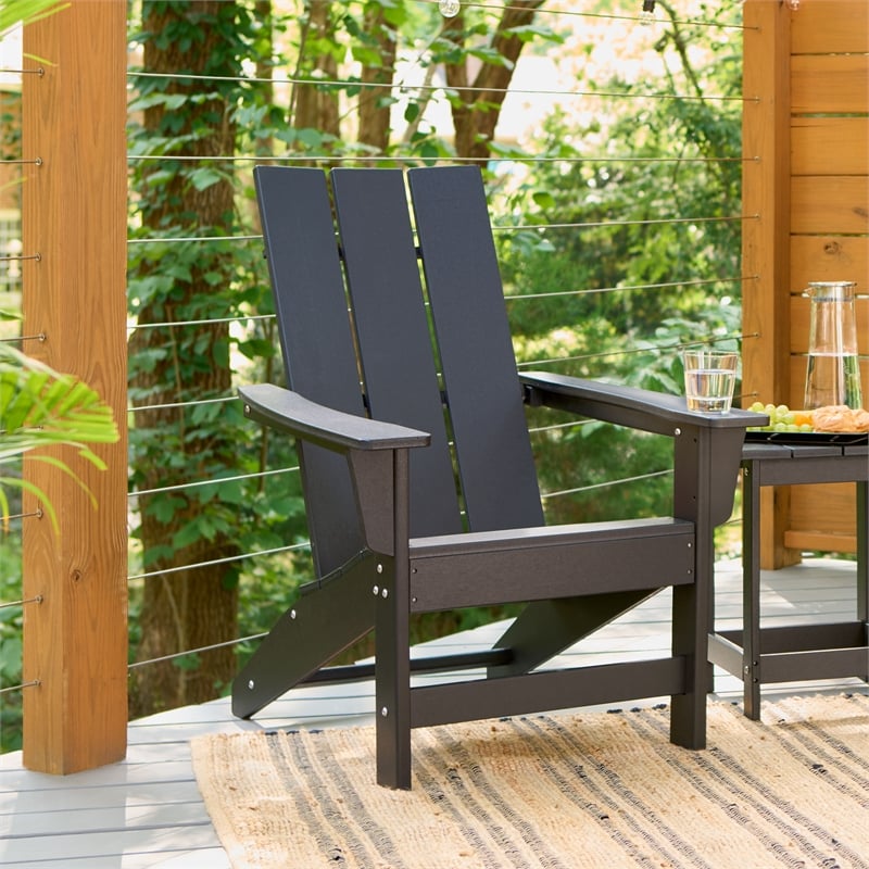 Afuera Living Modern Adirondack Resin Chair in Black for Outdoor Use