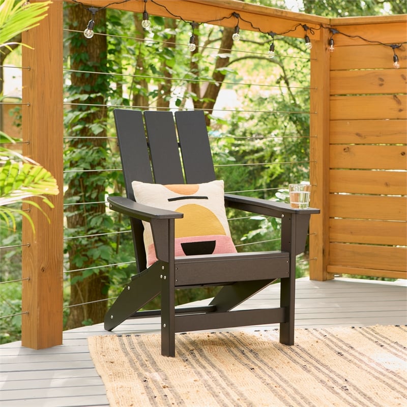 Afuera Living Modern Adirondack Resin Chair in Black for Outdoor Use
