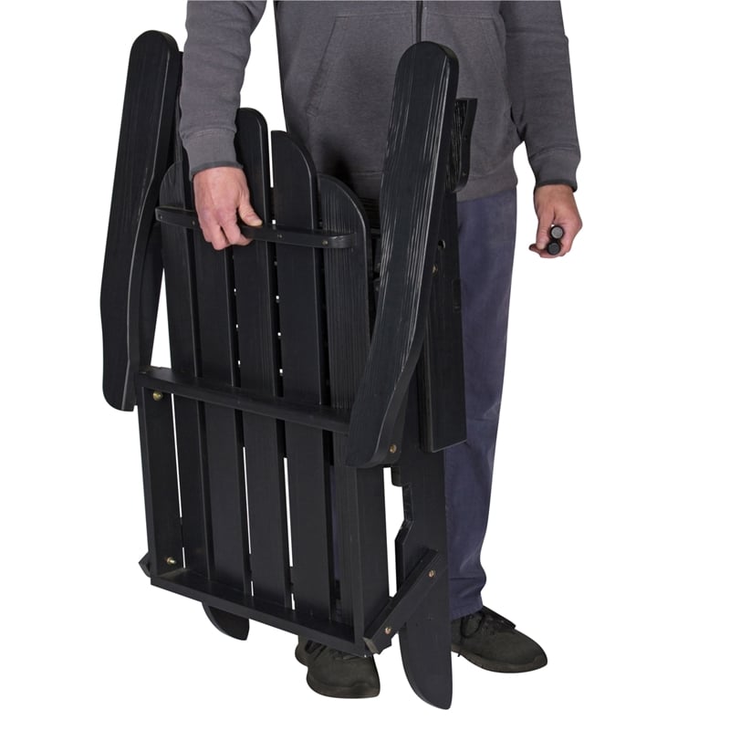 Afuera Living Cedar Wood Folding Adirondack Chair in Black