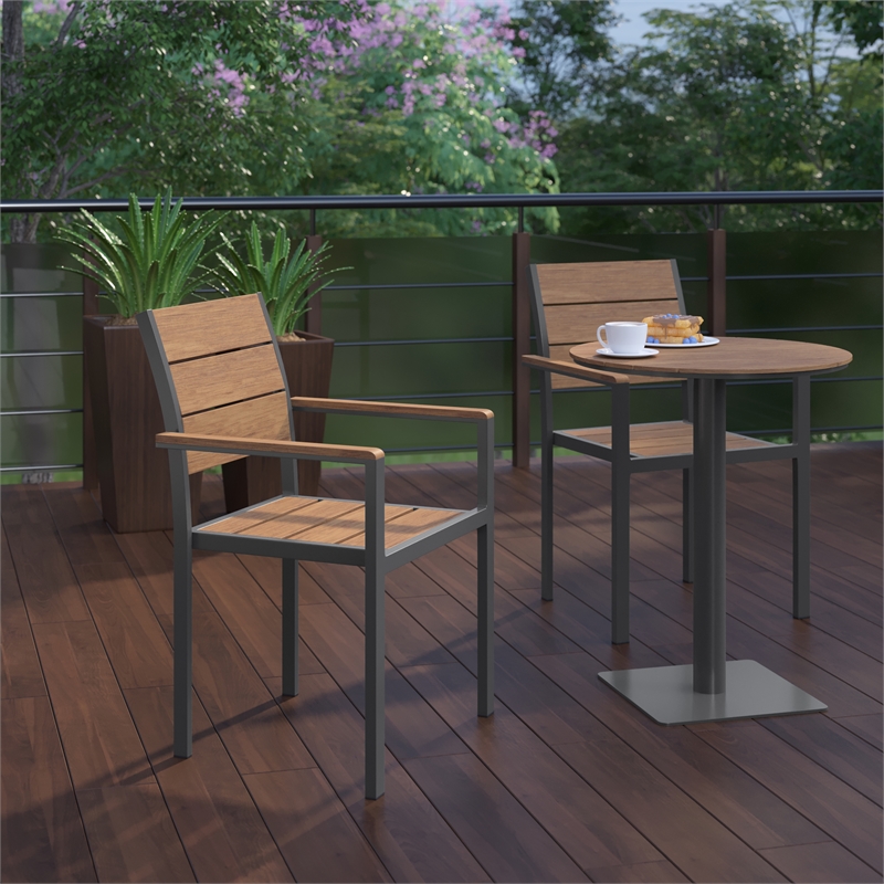 Afuera Living Metal Patio Dining Chair with Arms in Natural/Gray