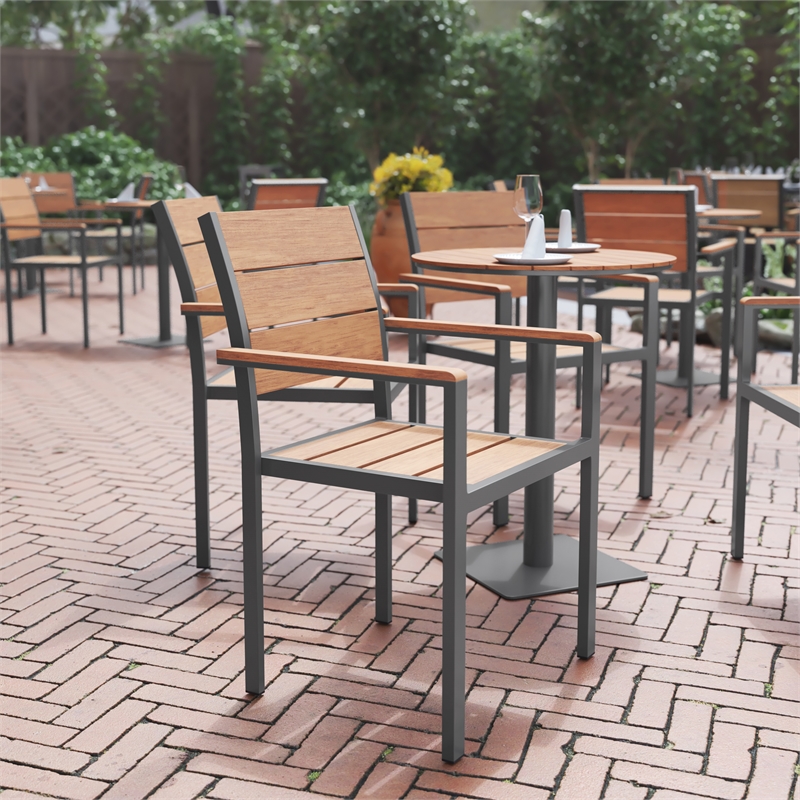 Afuera Living Metal Patio Dining Chair with Arms in Natural/Gray