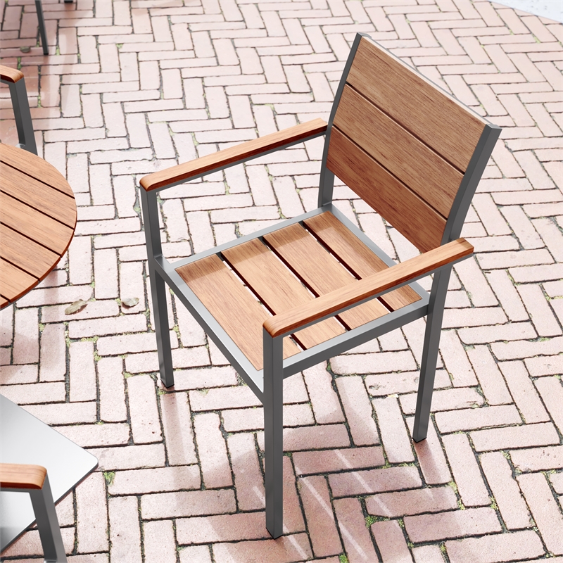 Afuera Living Metal Patio Dining Chair with Arms in Natural/Gray