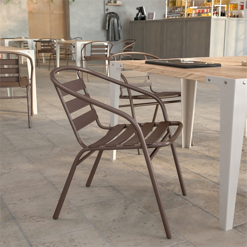 Afuera Living Aluminum Stack Chair for Outdoor and Indoor Use in Bronze