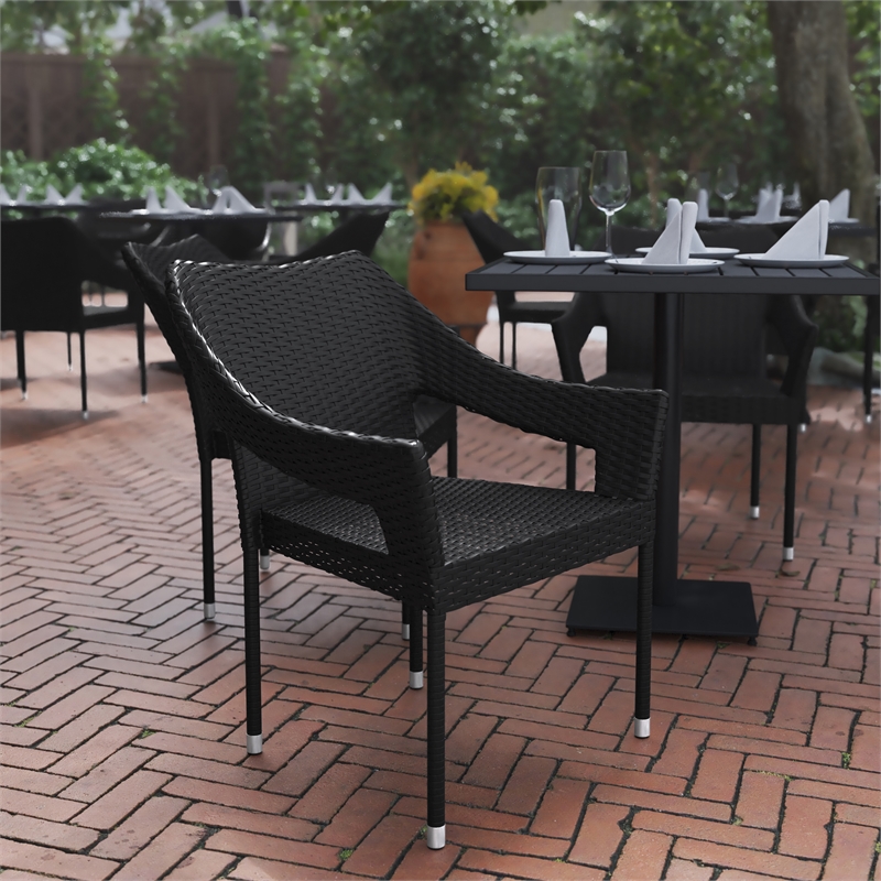 Afuera Living Rattan Patio Dining Chair with Arms in Black
