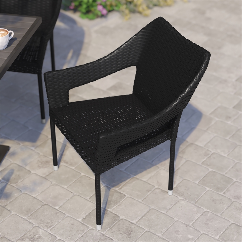 Afuera Living Rattan Patio Dining Chair with Arms in Black