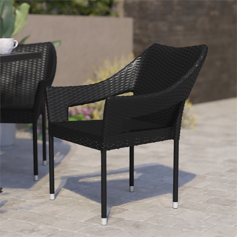 Afuera Living Rattan Patio Dining Chair with Arms in Black