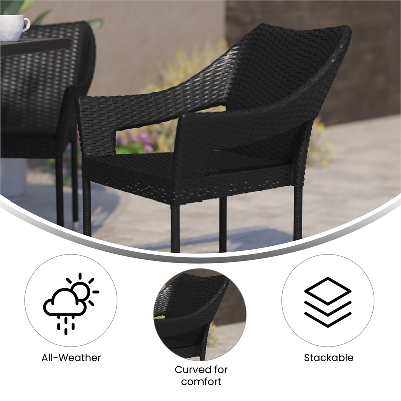 Afuera Living Rattan Patio Dining Chair with Arms in Black