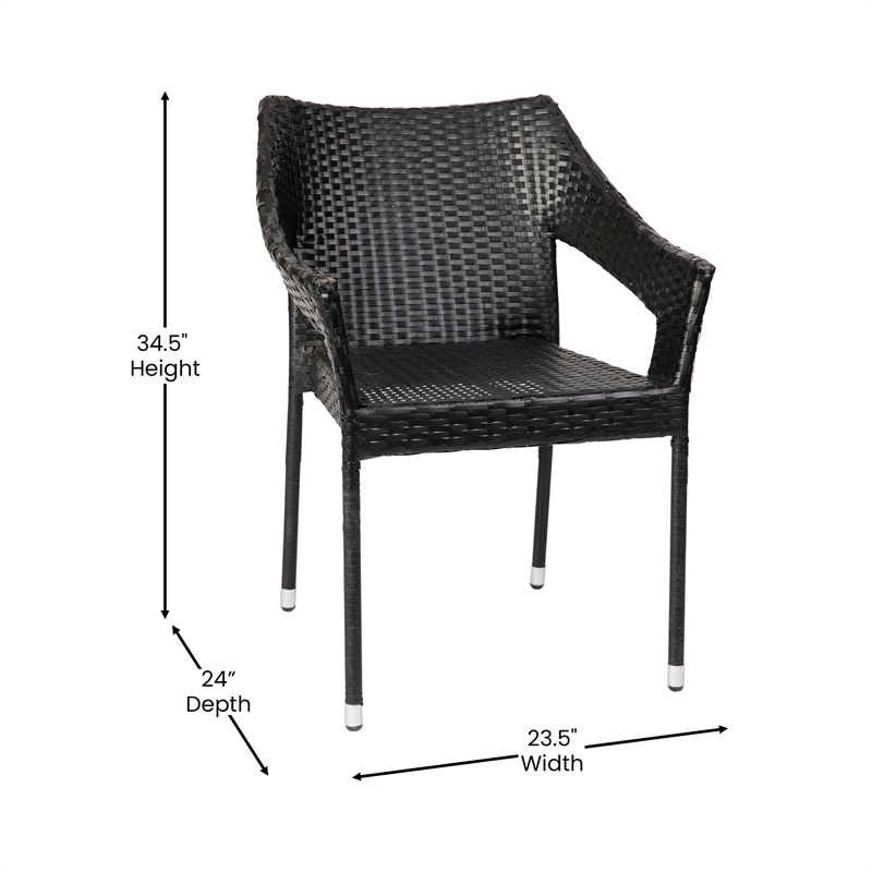 Afuera Living Rattan Patio Dining Chair with Arms in Black