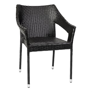 Afuera Living Rattan Patio Dining Chair with Arms in Black
