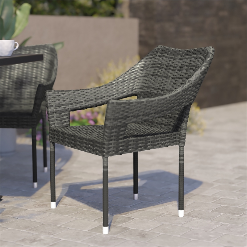 Afuera Living All-Weather Rattan Patio Chairs in Gray with Arms
