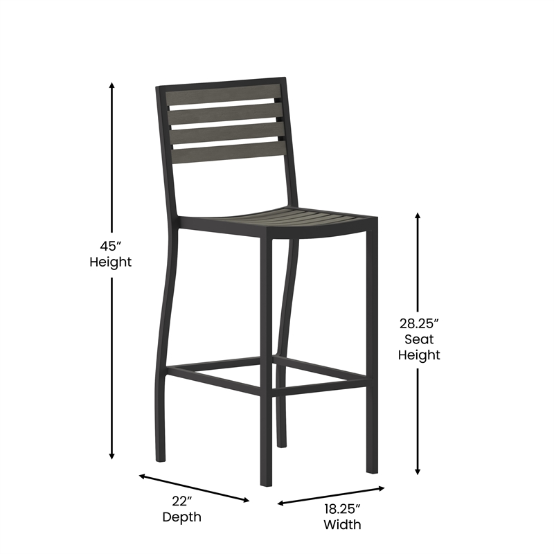 Afuera Living Aluminum Armless Bar Stool in Gray Wash