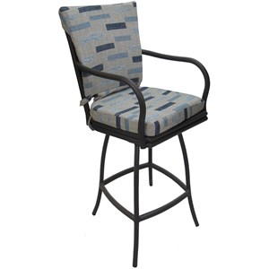 Afuera Living Counter 26&quot Bar Stool with Arms Gray Frame Fabric Seat