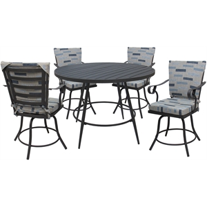 Afuera Living Jamey 5-Piece Dining Set Blue Beige Cushions Gray Frame