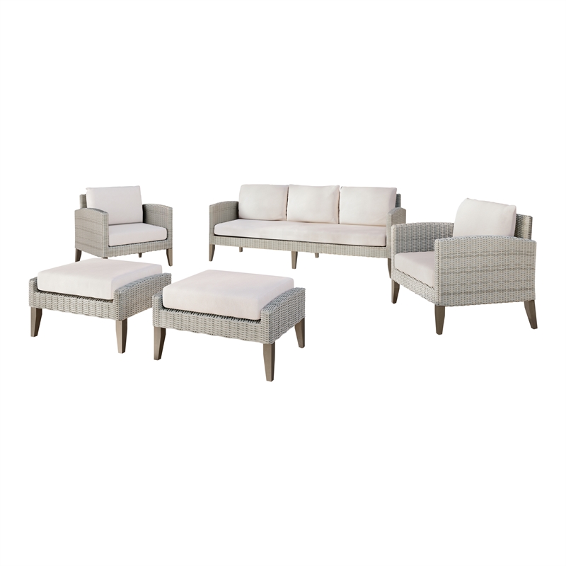 Afuera Living Carezza Wood/Wicker 5-Piece Patio Set in Taupe