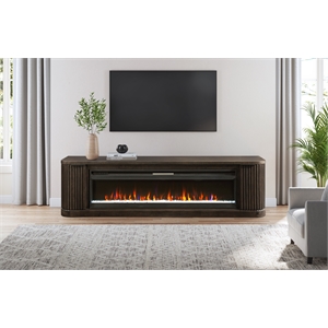 Afuera Living 84&quot Wood Fireplace Console with LED Display in Brown Finish