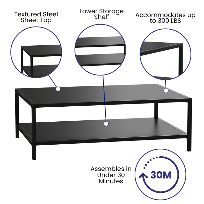 Afuera Living 2-Tier All-Weather Metal Coffee Table in Black for Patio Spaces