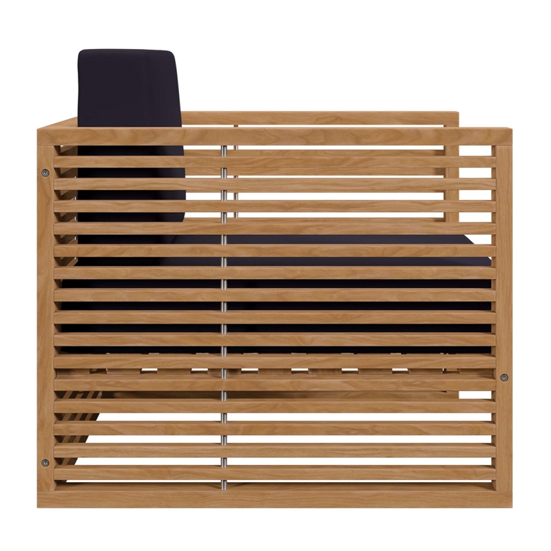 Afuera Living Teak Patio Armchair with Navy Cushions and Natural Finish