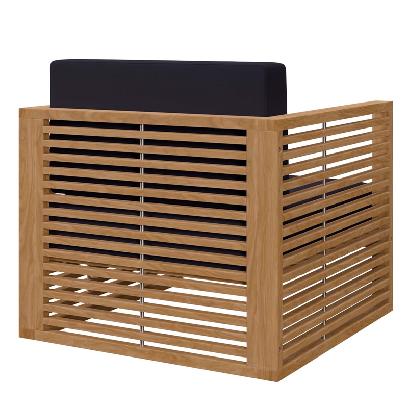 Afuera Living Teak Patio Armchair with Navy Cushions and Natural Finish