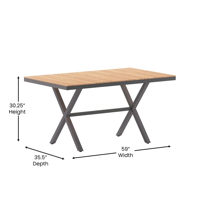 Afuera Living 59x35.5 in Cross Frame Patio Table in Natural Finish