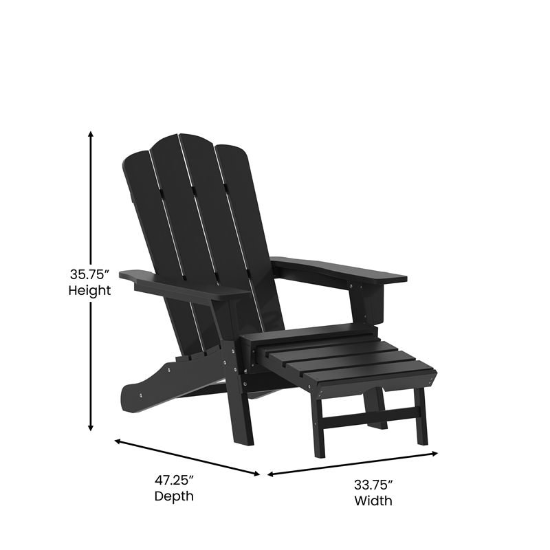 Afuera Living Plastic Adirondack Chair with Ottoman in Black