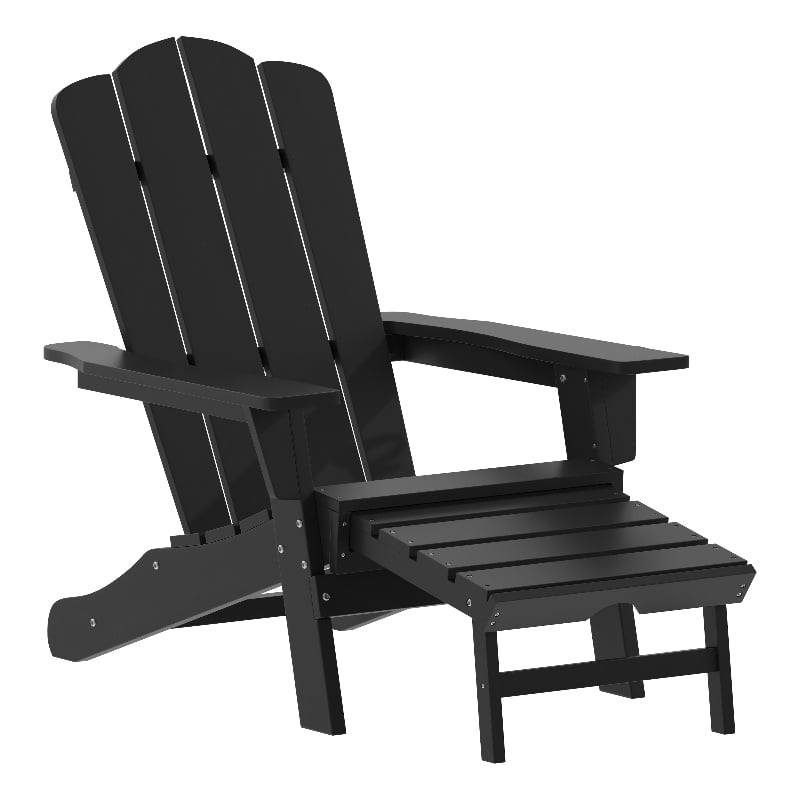 Afuera Living Plastic Adirondack Chair with Ottoman in Black