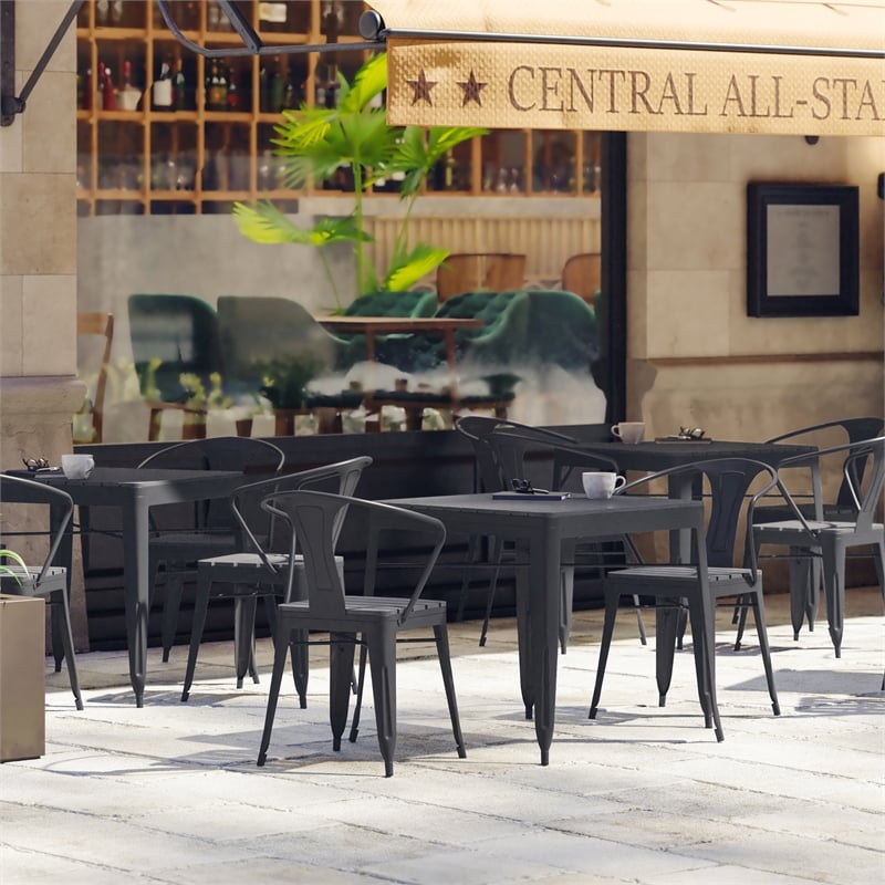 Afuera Living Metal Patio Table with Poly Resin Slatted Top in Black