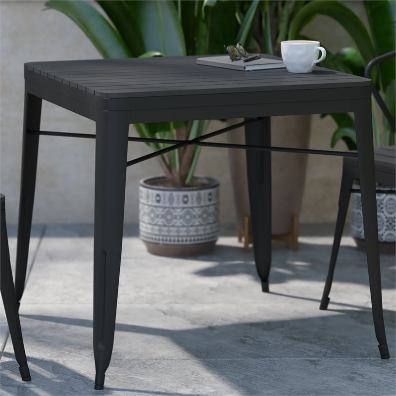 Afuera Living Metal Patio Table with Poly Resin Slatted Top in Black