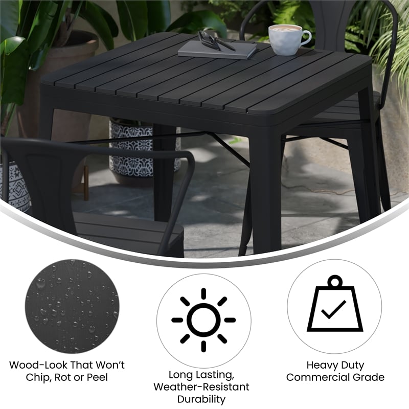 Afuera Living Metal Patio Table with Poly Resin Slatted Top in Black