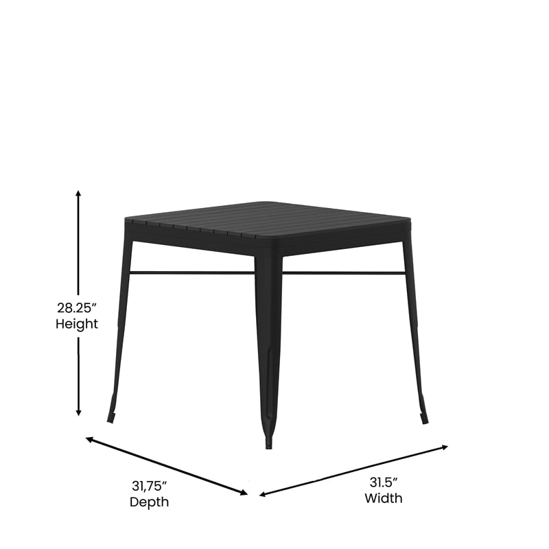 Afuera Living Metal Patio Table with Poly Resin Slatted Top in Black