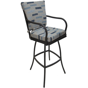 Afuera Living 30&quot Swivel Bar Stool in Blue Beige Fabric & Gray Frame