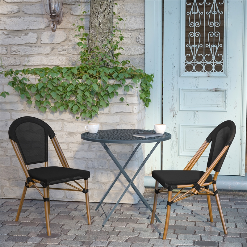 Afuera Living Aluminum Bistro Chair with Fabric Seat in Black and Natural