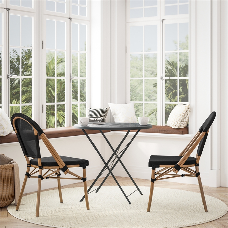 Afuera Living Aluminum Bistro Chair with Fabric Seat in Black and Natural