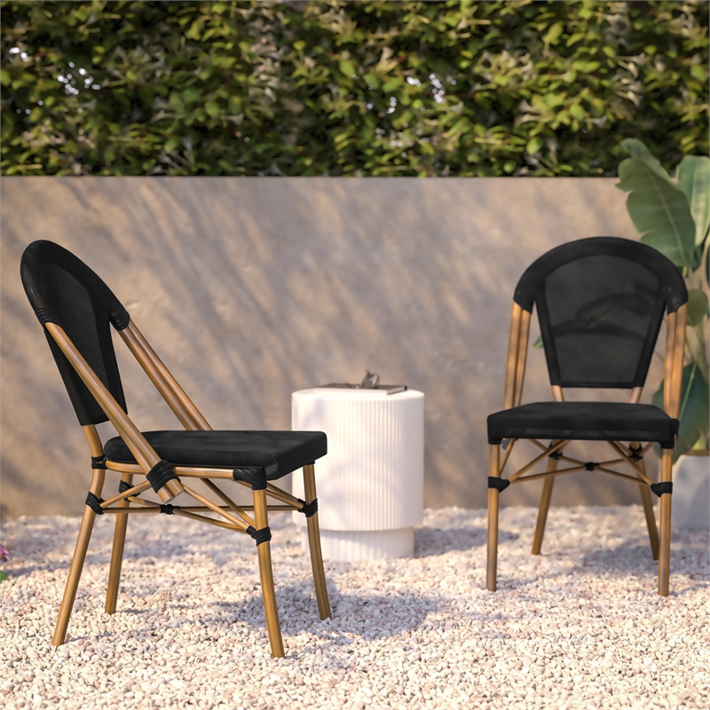Afuera Living Aluminum Bistro Chair with Fabric Seat in Black and Natural